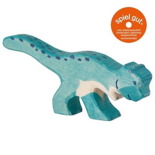 Holztiger Pachycephalosaurus handcrafted wooden dinosaur figure with blue-green body and distinctive domed head