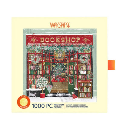 WerkShoppe 1000pc - Gold Foil Festive Bookshop - Slip Box Puzzle