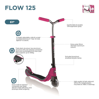 Globber 2 Wheel FLOW 125 Scooter - Ruby