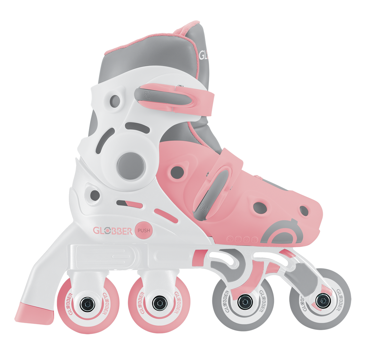 Globber Learning Inline Skates 2in1 for Kids: Size 29-32 - Pastel Pink