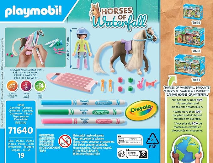Playmobil - Horses of Waterfall - Creative Set with Horse and Crayola Pens 71640