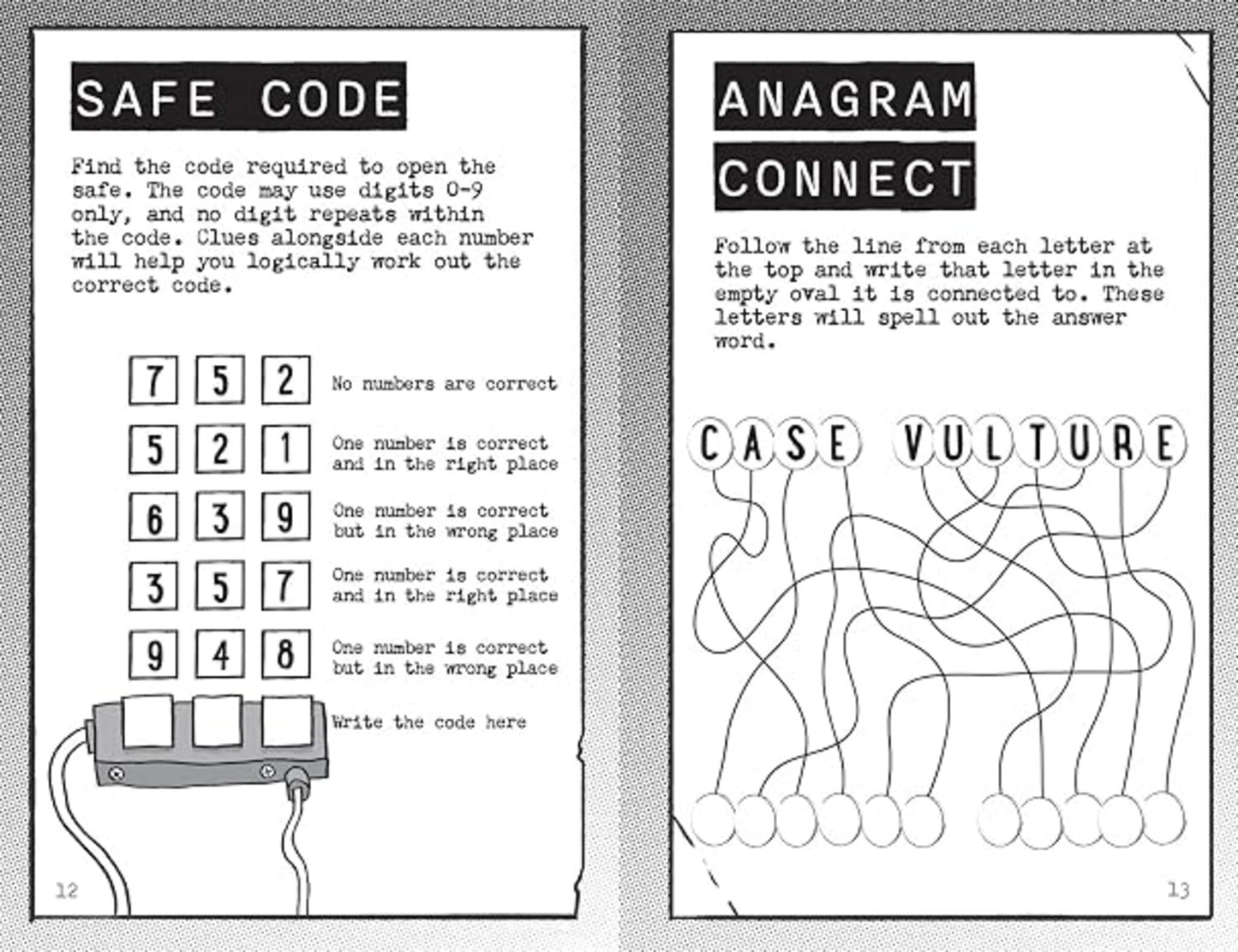 Stolen Secrets Spy Agency Puzzle Book featuring code-breaking puzzles, logic games and an interactive secret agent mission