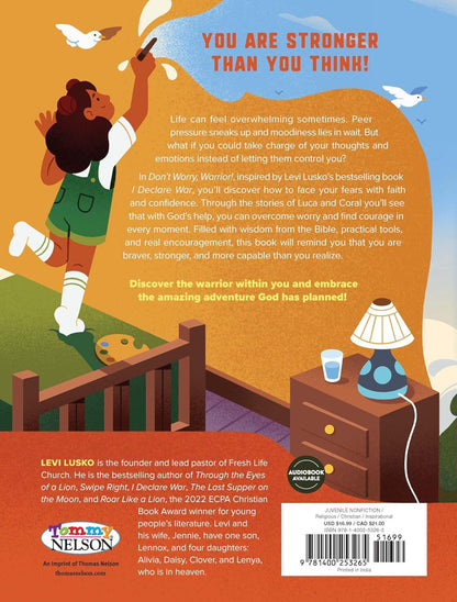 Don't Worry Warrior by Levi Lusko hardcover Christian book for tweens about overcoming anxiety with biblical guidance