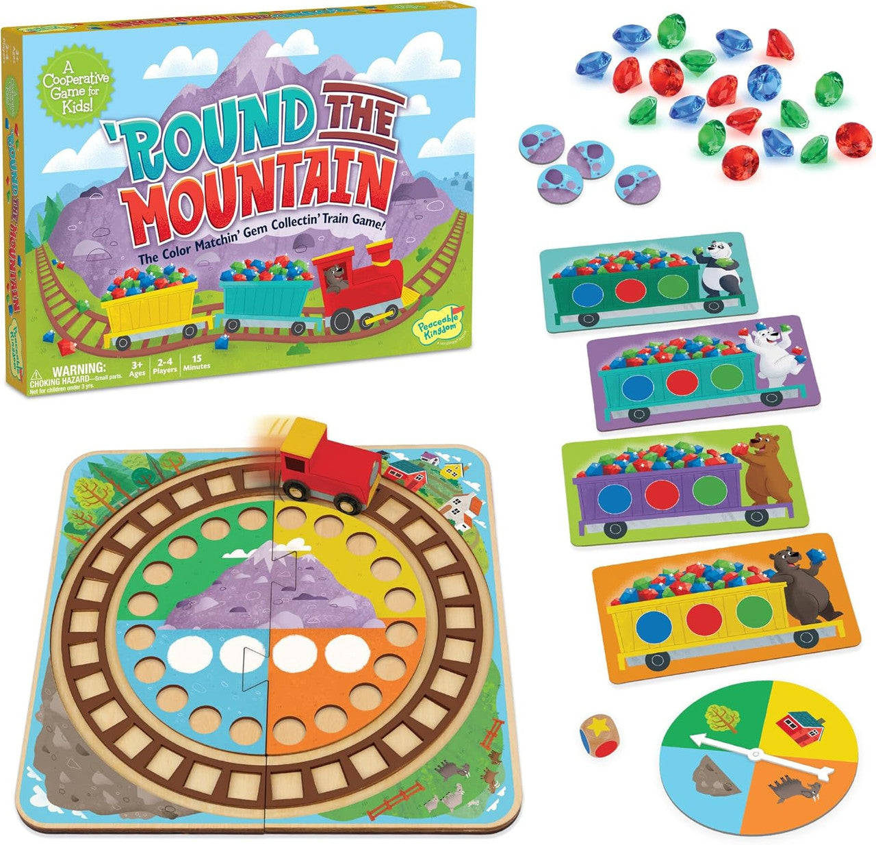 Peaceable Kingdom - 'Round the Mountain - The Colour Matchin' Gem Collectin' Train  Cooperative Board Game for Kids