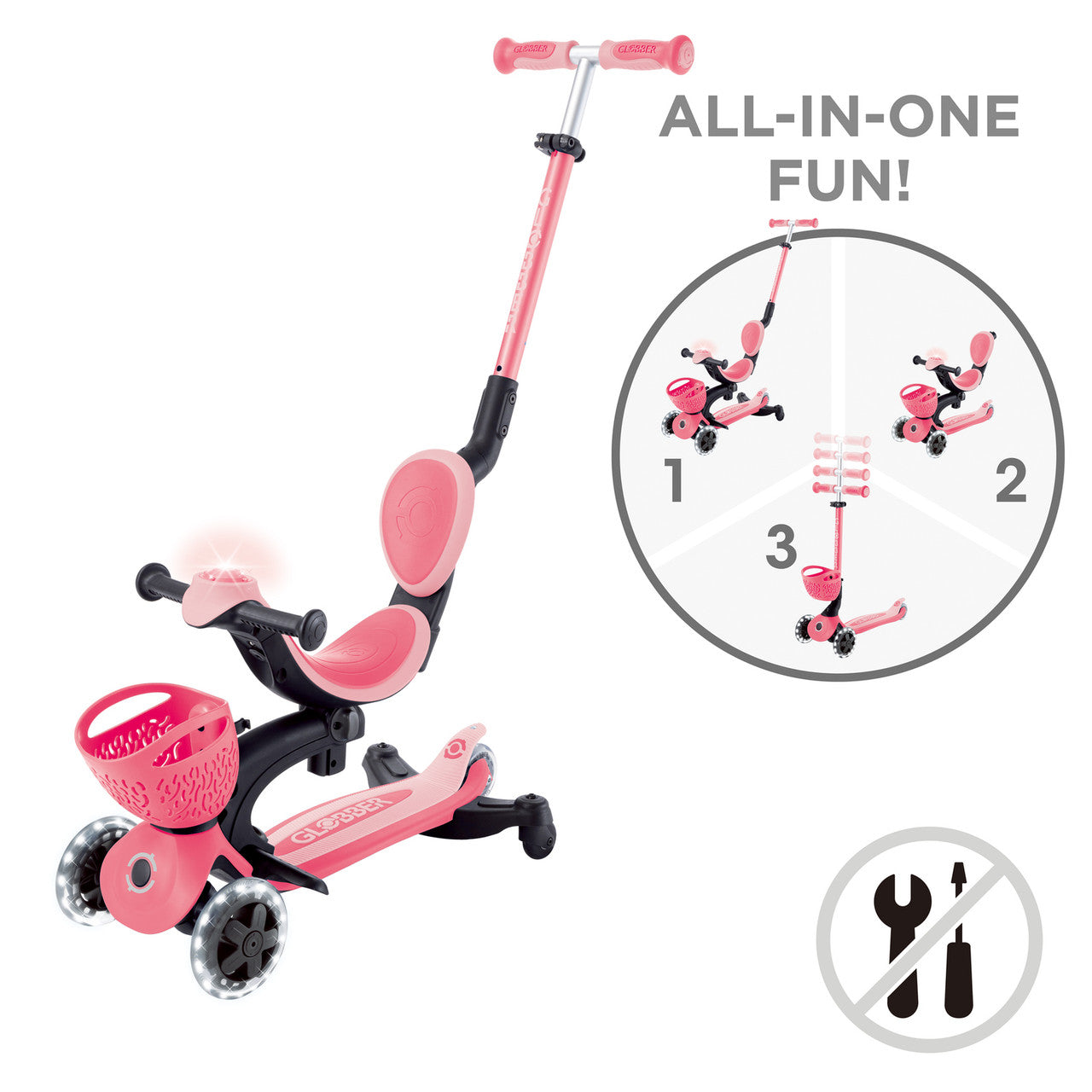 Globber - GO UP Baby Lights 360 Ride-On Scooter - Pastel Pink
