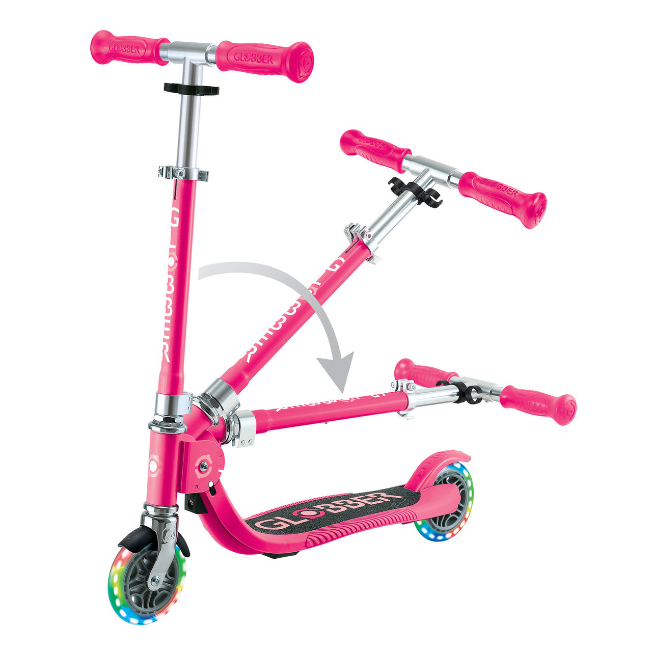 Globber - FLOW FOLDABLE JUNIOR with lights - Pastel Pink/ Fuchsia