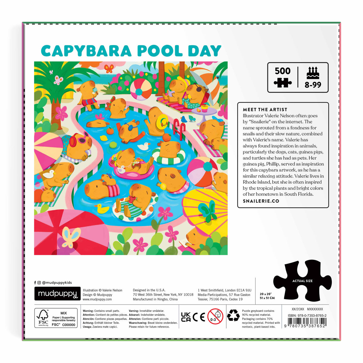 Mudpuppy Capybara Pool Day Family Puzzle - 500 Piece