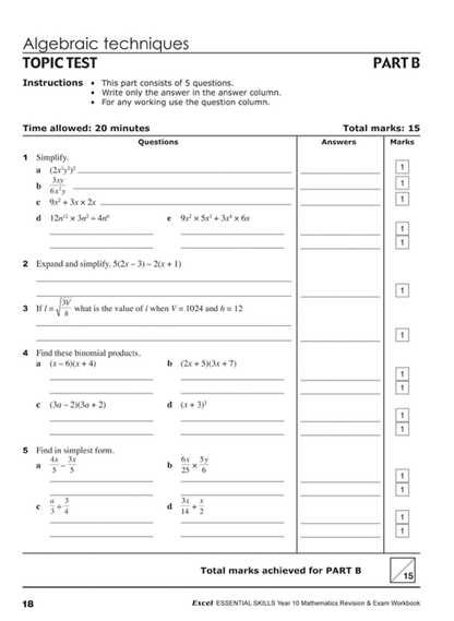 Excel Essential Skills: Year 10 Mathematics Revision and Exam Workbook
