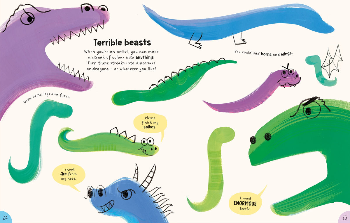 Art activity page inspired by famous artists, inviting kids to experiment with colour, line and pattern