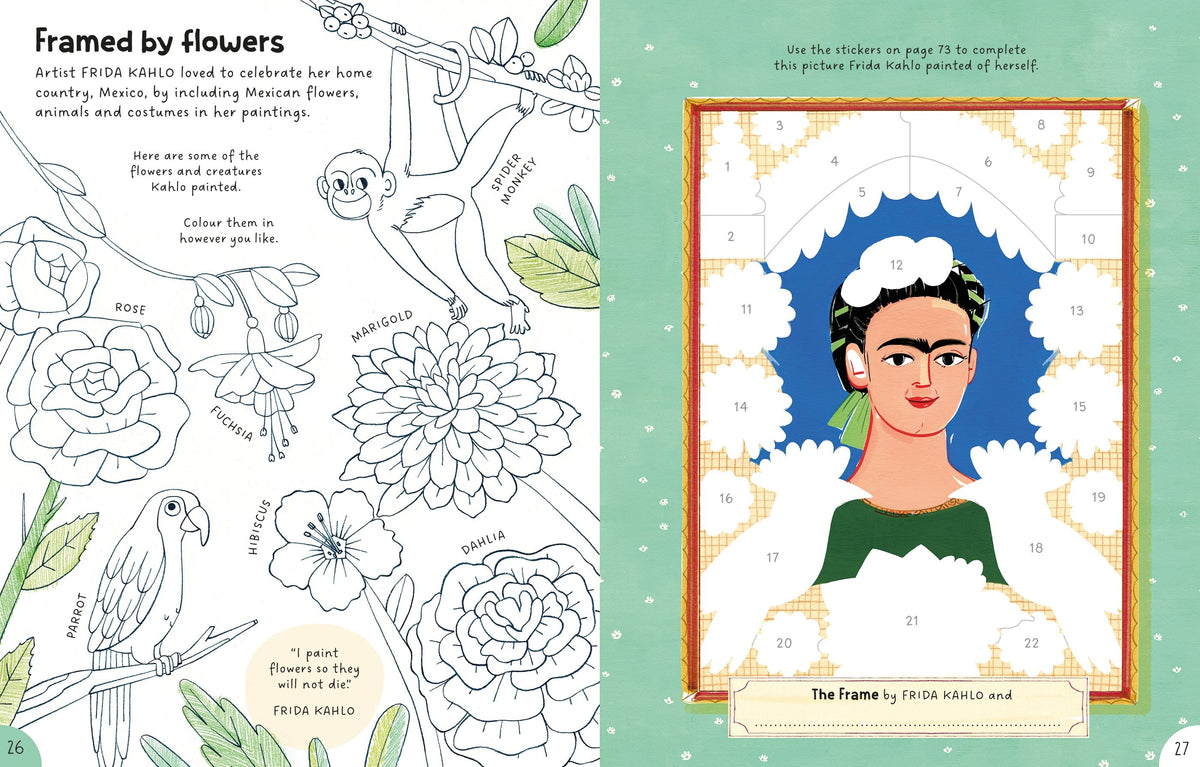Colourful spread of creative challenges including shading, patterns and wonderfully wonky drawings