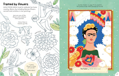 Page of imaginative art projects such as mythical monsters and pop art for children to complete