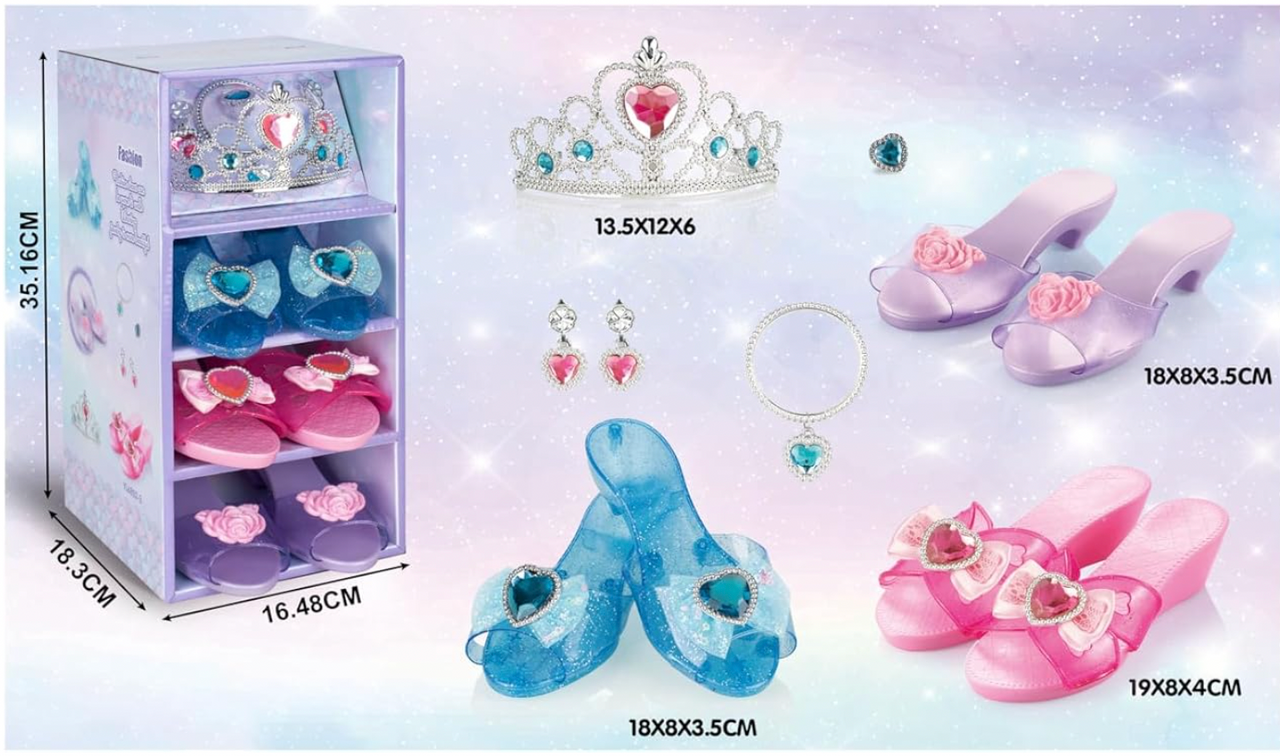 Princess Dress Up Set - Pink Heart Tiara & 3 Pairs of Shoes
