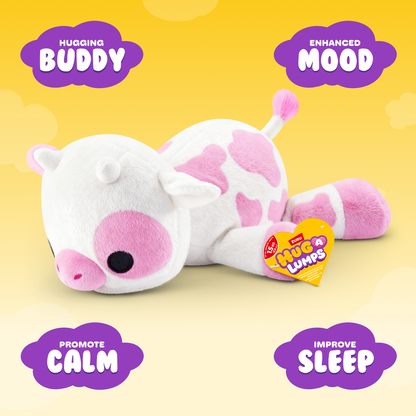 ZURU - Hug-a-Lumps Weighted Fluffy Plush Medium 1.3Kg - Clover The Pink Cow