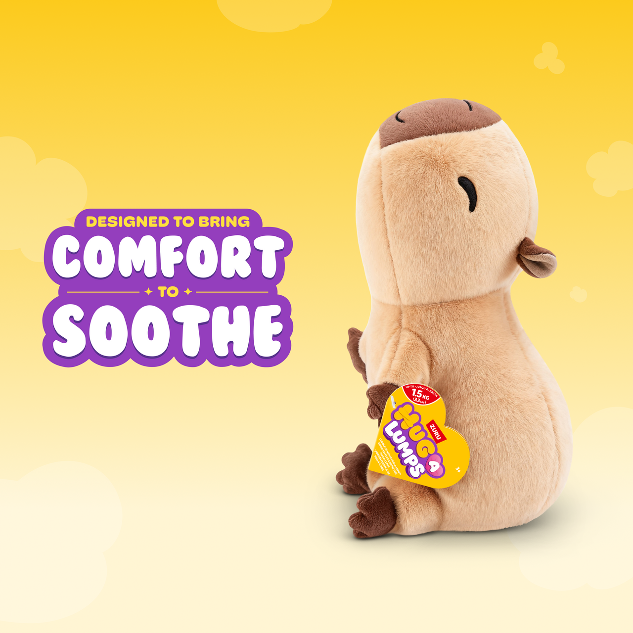 ZURU Hug-a-Lumps Connie the Capybara weighted fluffy plush toy in beige and brown, medium 1.3kg sensory plush for kids aged 3+