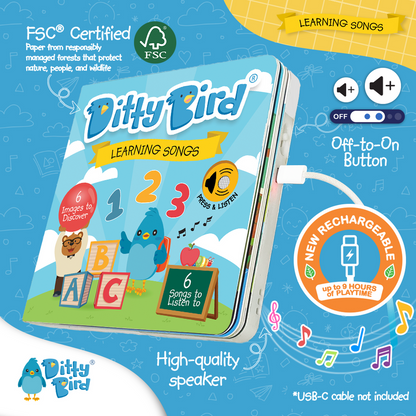 Ditty Bird - Learning Songs Board Book | USB-C Rechargeable