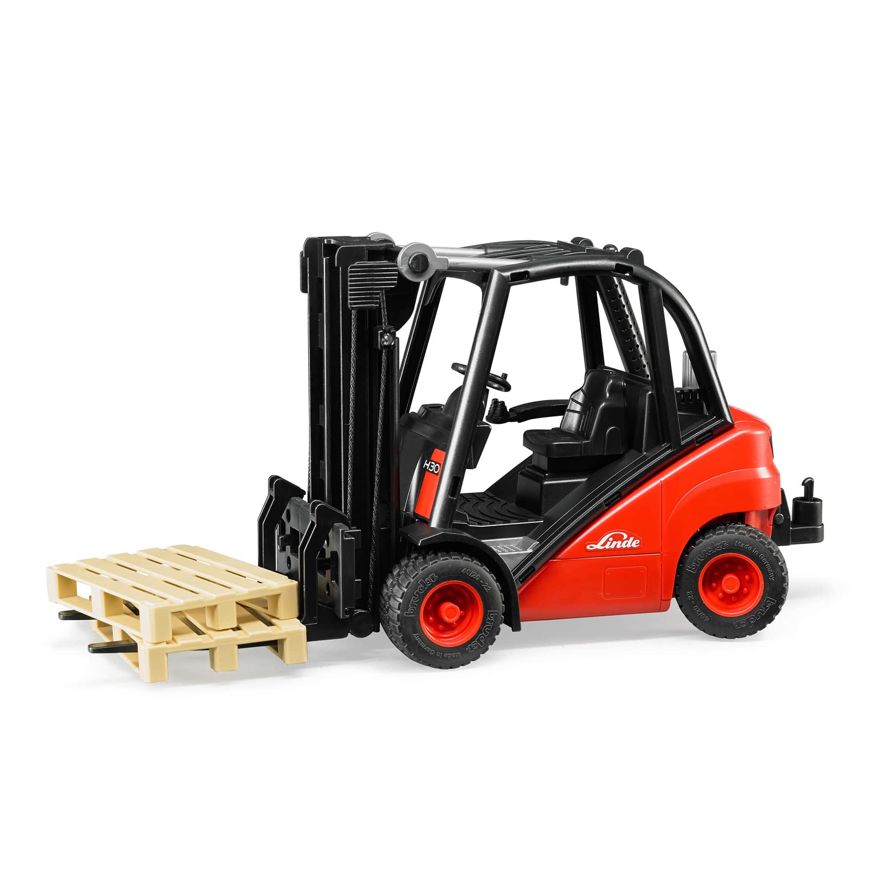 Bruder Linde Fork Lift H30D 02511 1:16 scale forklift with working lift mast and two Euro pallets