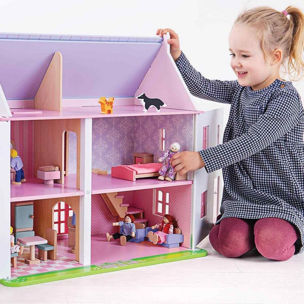 Bigjigs - Rose Cottage Dolls House (Furnished)