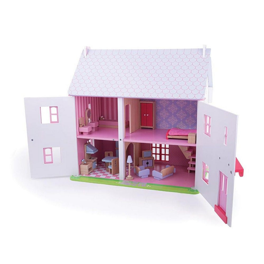 Bigjigs - Rose Cottage Dolls House (Furnished)
