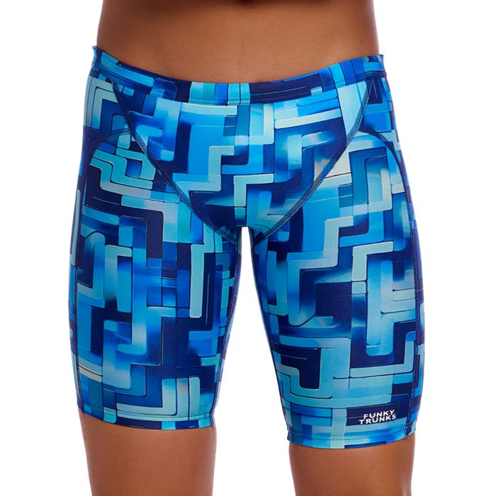 Funky Trunks You Blued boys training jammers in blue print, shown from the side against a plain background