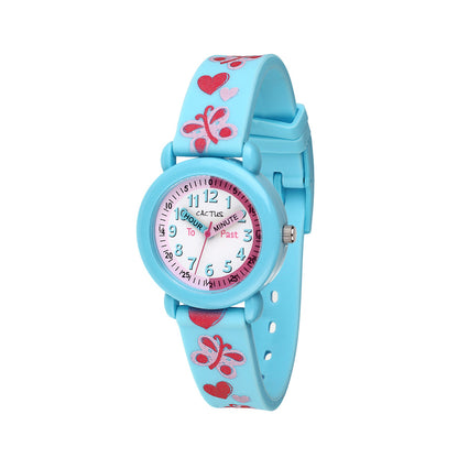 Cactus Time Teacher - Kids Watch - Blue with Flowers & Hearts.