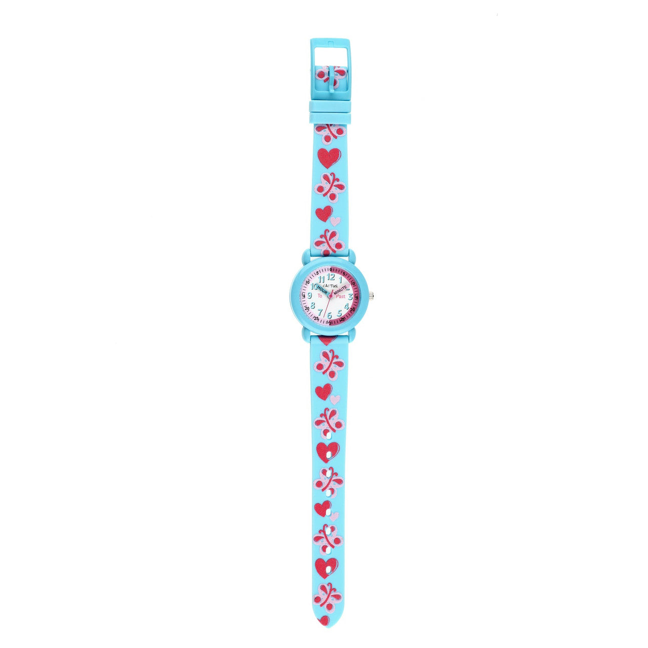 Cactus Time Teacher - Kids Watch - Blue with Flowers & Hearts.
