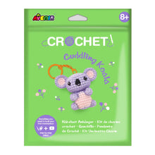 Avenir Cuddling Koala Crochet Keychain DIY craft kit displayed on a white backgr