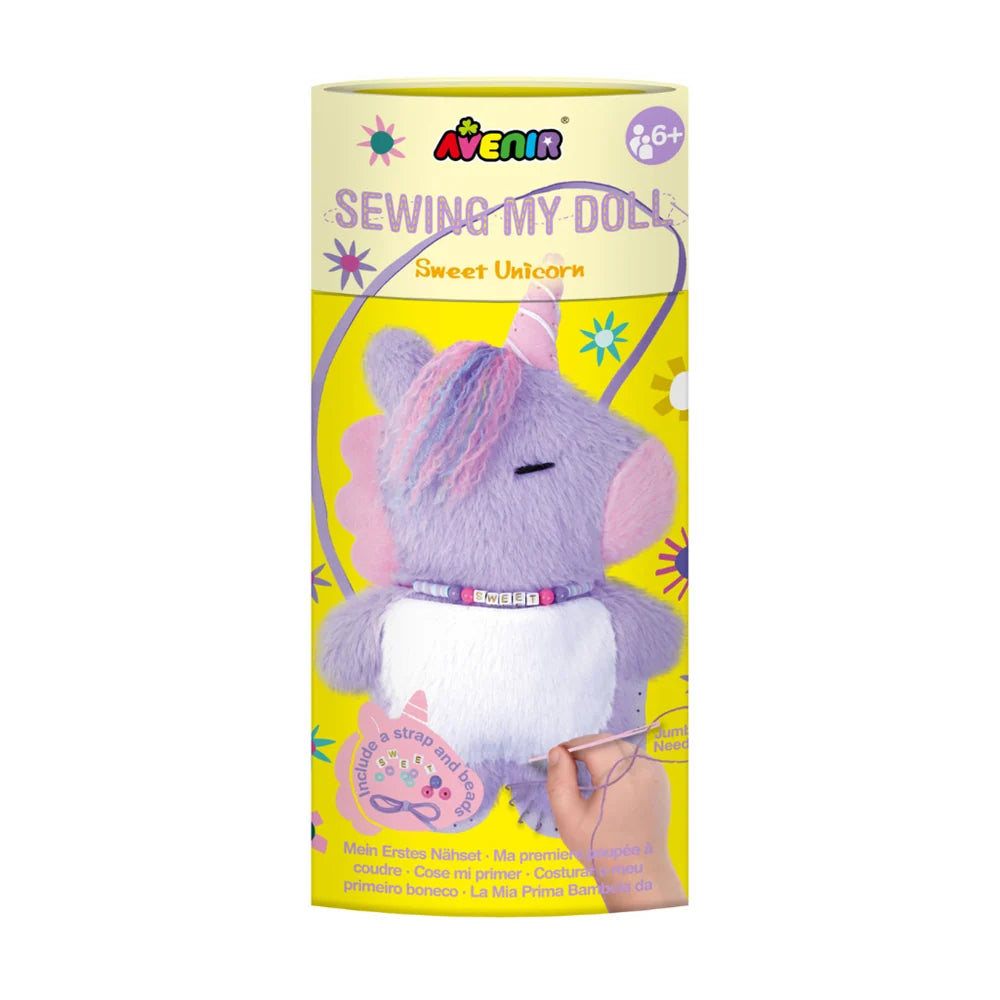 Avenir Sewing My Doll Sweet Unicorn beginner sewing kit with plush unicorn, beads and carry strap