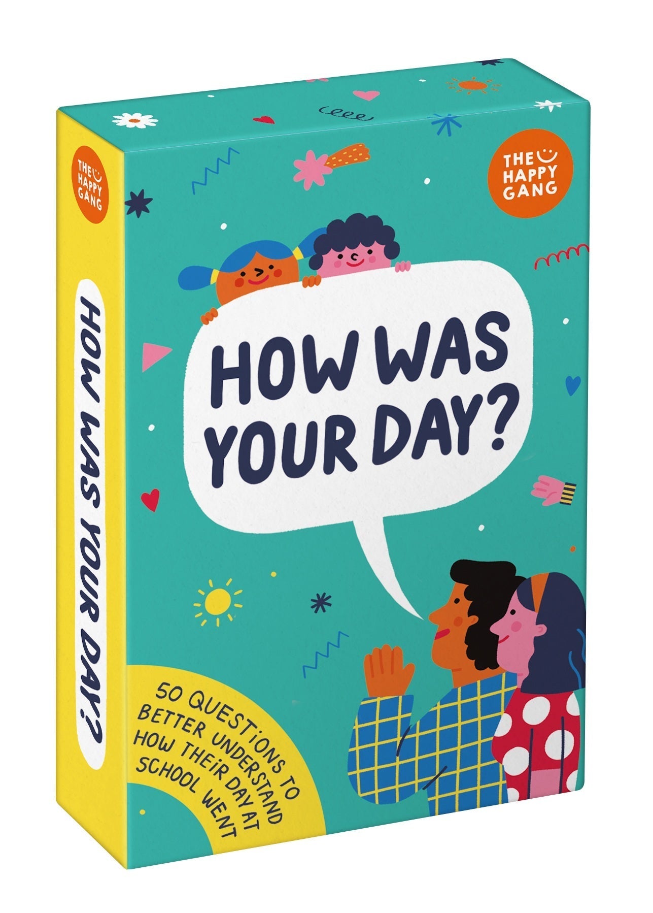 Box of 'How Was Your Day?' game by The Happy Gang with colorful design and text.