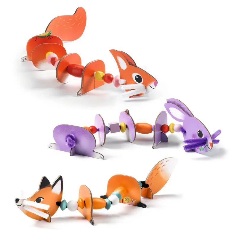 Djeco Chenille Wire Threading Activity for Kids - Cute Animals Lacing Set