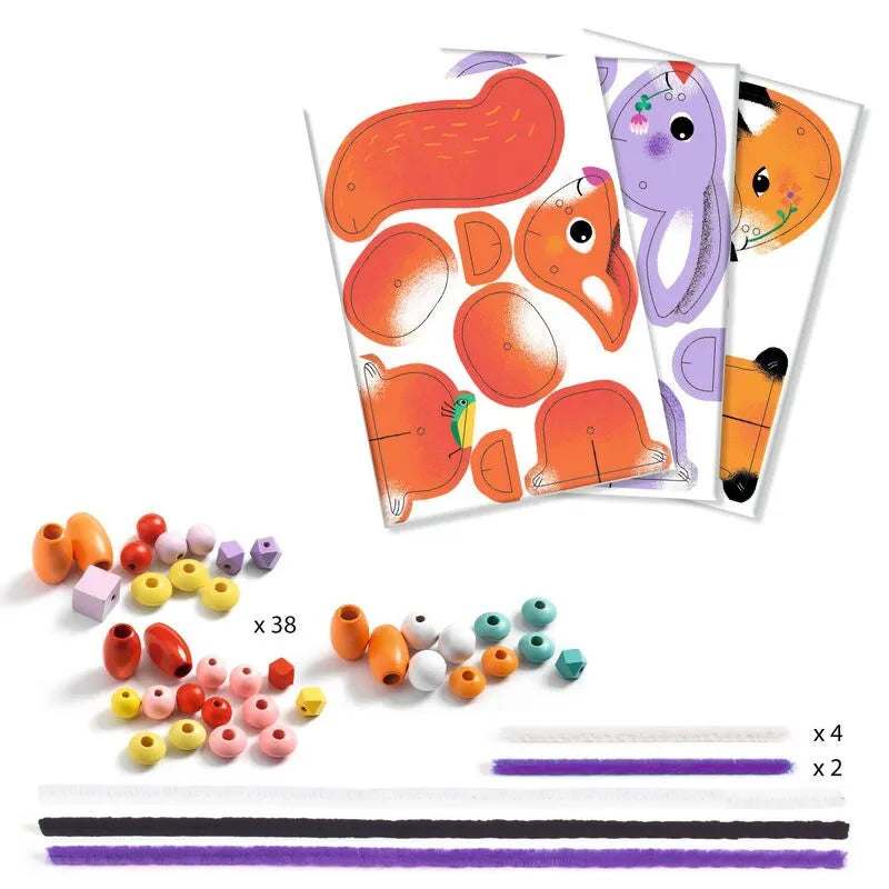 Djeco Chenille Wire Threading Activity for Kids - Cute Animals Lacing Set