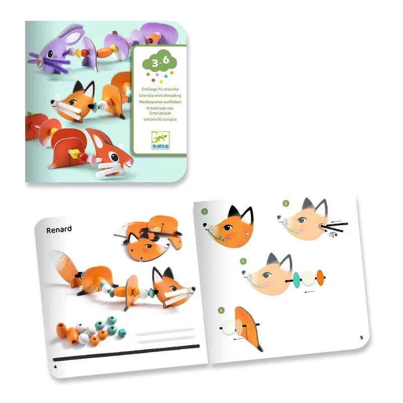 Djeco Chenille Wire Threading Activity for Kids - Cute Animals Lacing Set