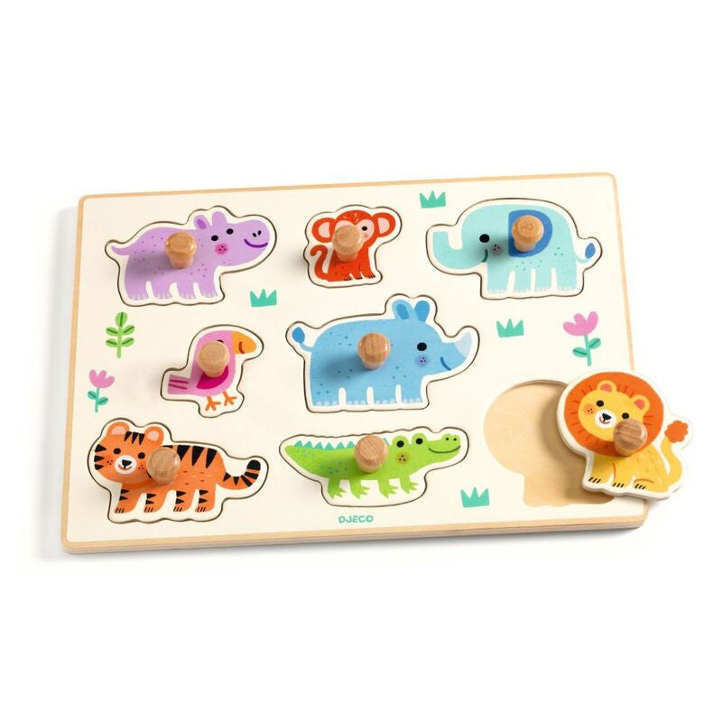 Djeco - Hippo'n'Co Big Button Wild Animals Puzzle 8pc