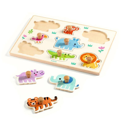 Djeco - Hippo'n'Co Big Button Wild Animals Puzzle 8pc