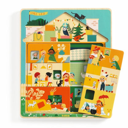 Djeco Chez Leo 3 Layer Wooden Puzzle - 12pc Puzzle for Toddlers
