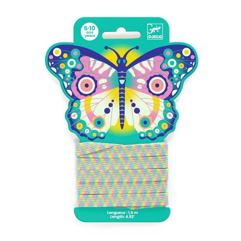 Djeco Butterfly Chinese jump rope with colourful 1.5 metre elastic loop for active kids ages 6 to 10