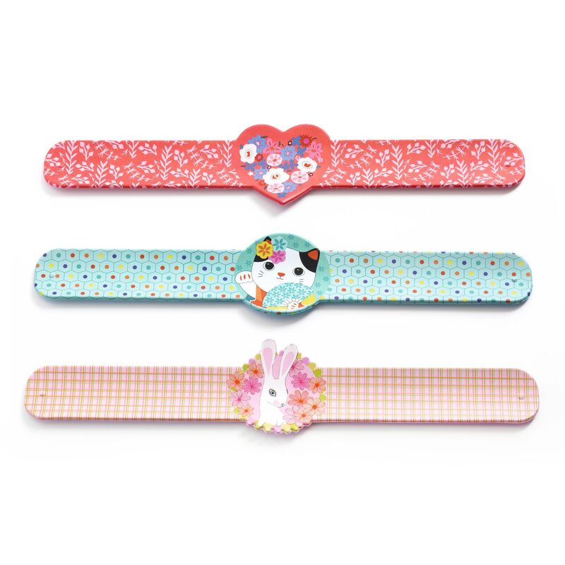Djeco Hearts, Cats & Rabbits Snap Bracelets - Colourful snap bracelets featuring playful heart, cat and rabbit designs.
