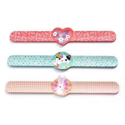 Djeco Hearts, Cats & Rabbits Snap Bracelets - Colourful snap bracelets featuring playful heart, cat and rabbit designs.