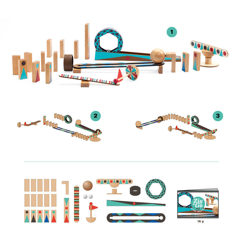 Djeco - Zig & Go Roll - Action & Reaction- 28pc Set