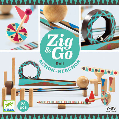 Djeco - Zig & Go Roll - Action & Reaction- 28pc Set