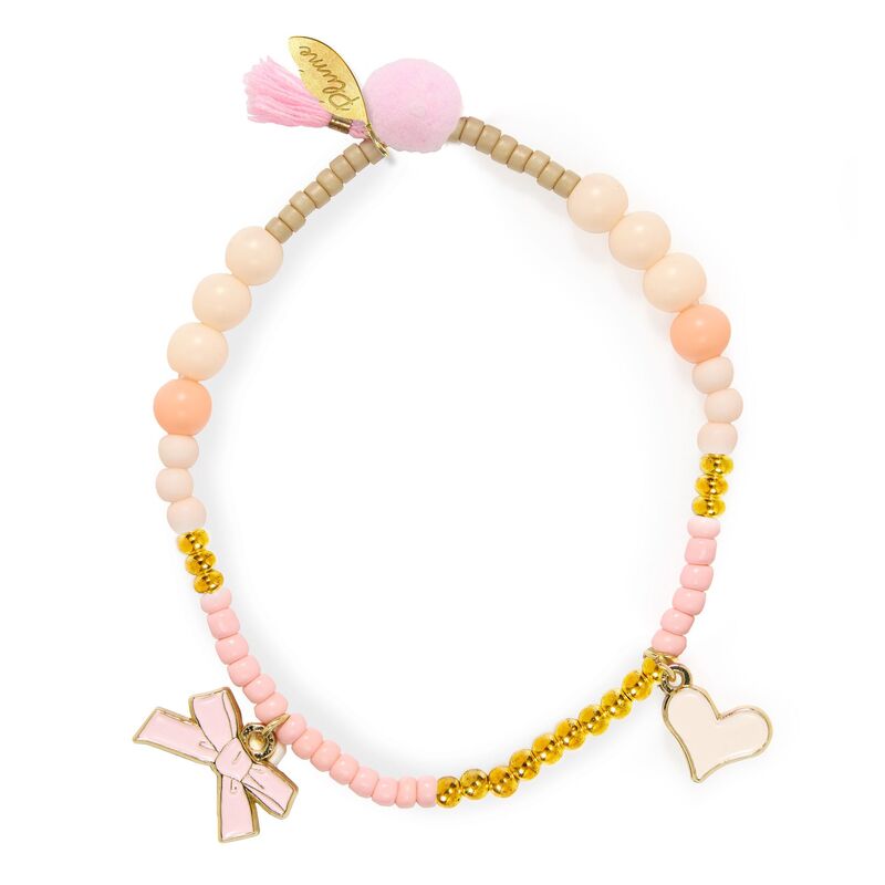 Djeco Gisiele Beaded Charm Bracelet - A pretty beaded bracelet with ribbon, heart charm and pompom accents for a playful dress-up touch.