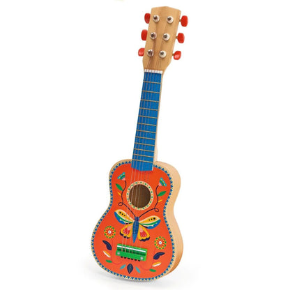 Djeco Small Wooden Guitar with 6 Metal Strings for Kids