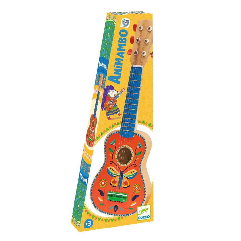 Djeco Small Wooden Guitar with 6 Metal Strings for Kids