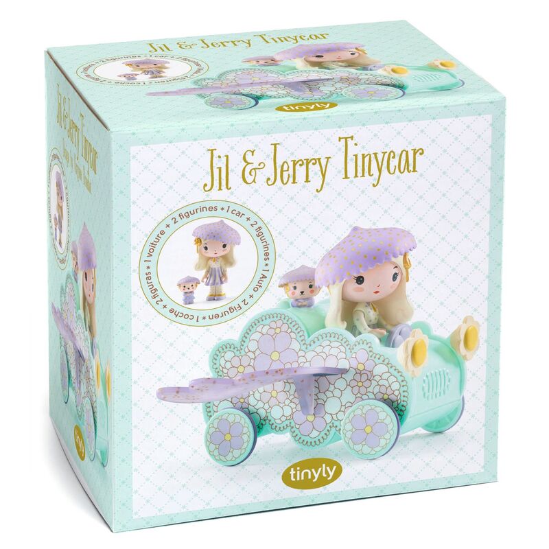 Djeco Jil & Jerry Tinyly Figurines & Tinycar - A whimsical Tinyly figurine set featuring Jil, her companion Jerry and their flying cloud car. - product image 5