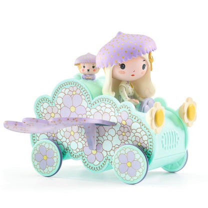 Djeco Jil & Jerry Tinyly Figurines & Tinycar - A whimsical Tinyly figurine set featuring Jil, her companion Jerry and their flying cloud car.
