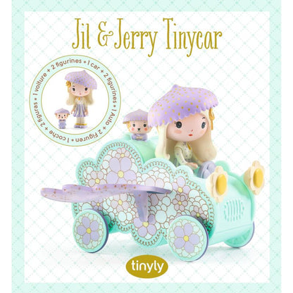 Djeco Jil & Jerry Tinyly Figurines & Tinycar - A whimsical Tinyly figurine set featuring Jil, her companion Jerry and their flying cloud car. - product image 4