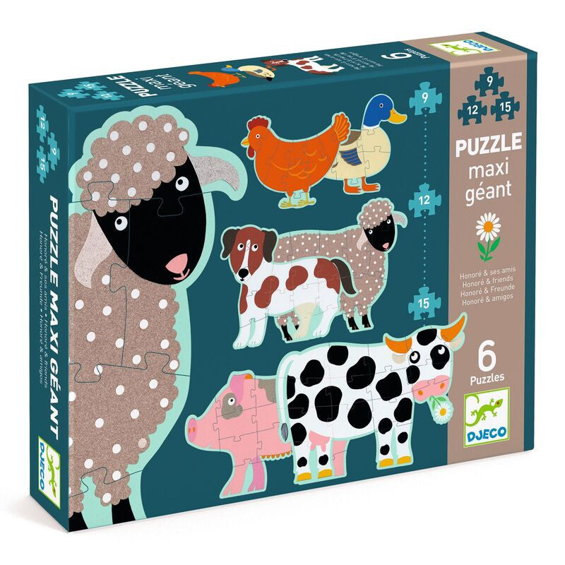 Djeco - Honore & Friends 9,12,15pc Giant Puzzle
