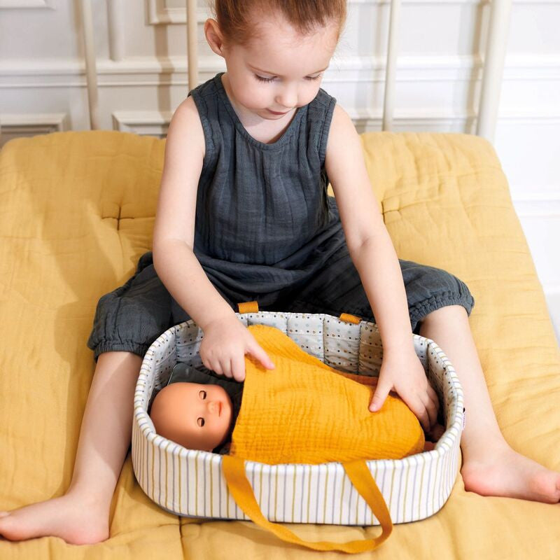 Djeco - Pomea Collection - Blue Lines Doll Bassinet