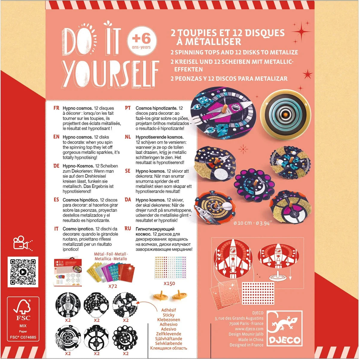Djeco Hypno Cosmos Spinning Tops - DIY Metallic Foil Craft Kit