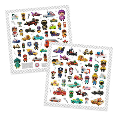 Djeco The World of Crazy Motors Stickers - 160 Metallic Stickers, Ages 4+