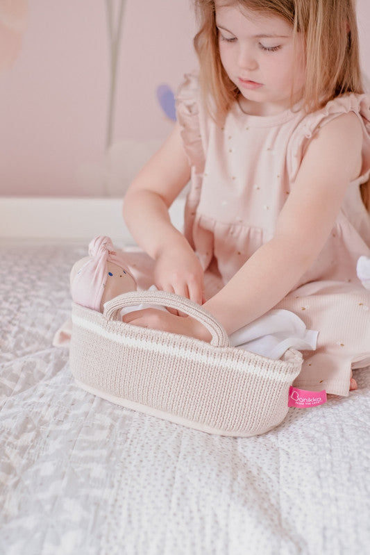 Bonikka - Green Outfit Baby Doll with Knitted Carry Cot